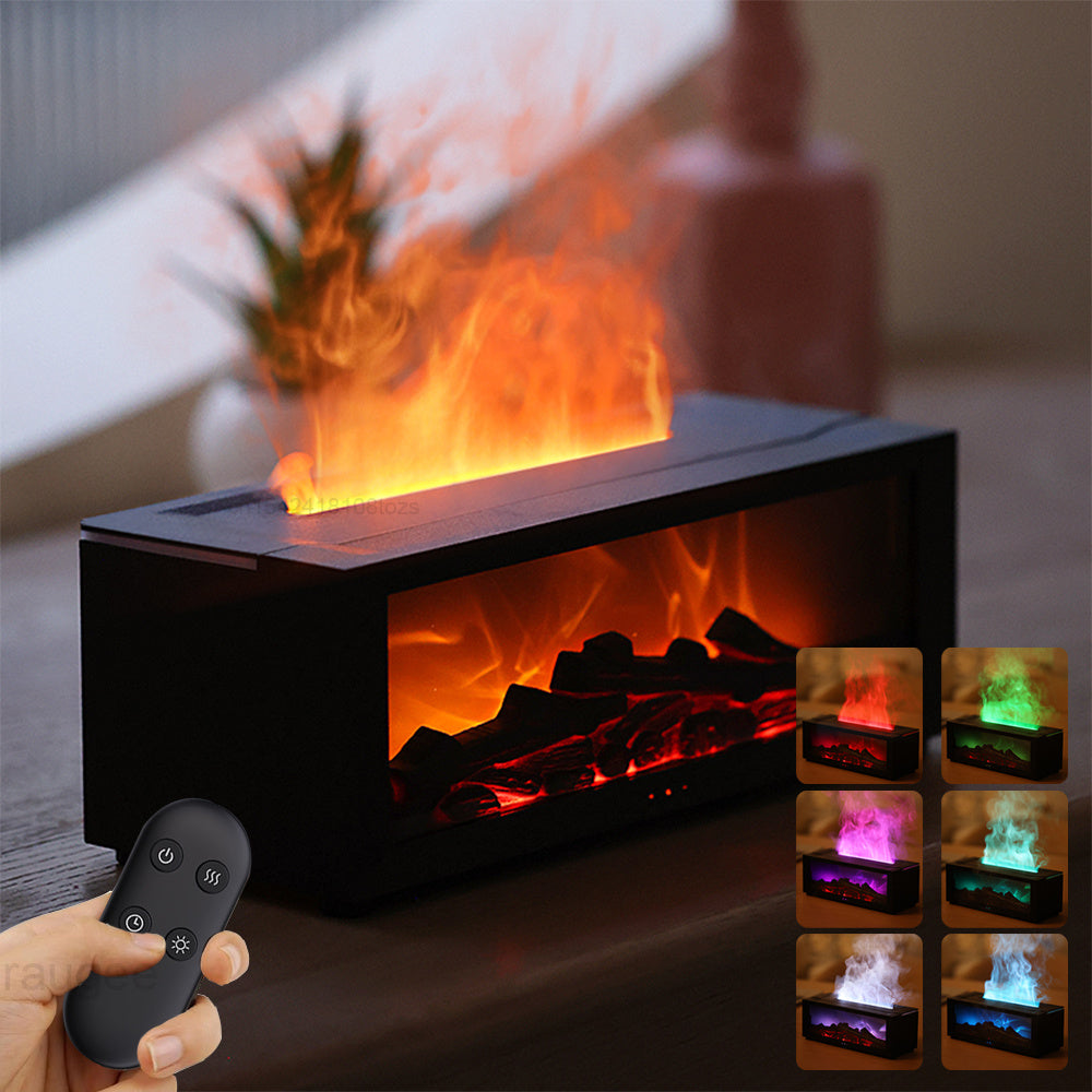 Flame Glow Essential Oil Diffuser – Large Mist & 3D Fireplace Effect