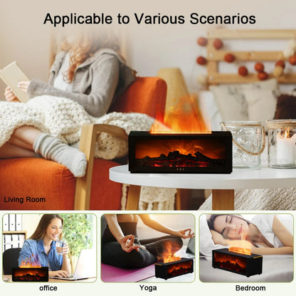 Flame Glow Essential Oil Diffuser – Large Mist & 3D Fireplace Effect